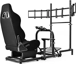 Dardoo Racing Simulator Cockpit with Triple Monitor Stand and Black Seat