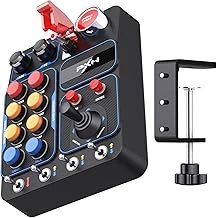 PXN CB1 PC Button Box – Programmable Sim Control Panel with 19 Buttons & Switches, RGB Backlit, Driver-Free USB, Desk & VESA Mount, for Gaming Steering Wheel Setup, Racing, Truck & Farming Sims