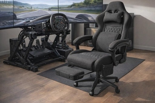 Dowinx Gaming Chair Breathable Fabric Game Chair with Gel Pad and Storage Bag, Comfortable Gamer Chair with Pocket Spring Cushion, Ergonomic Computer Chair with Footrest, Black